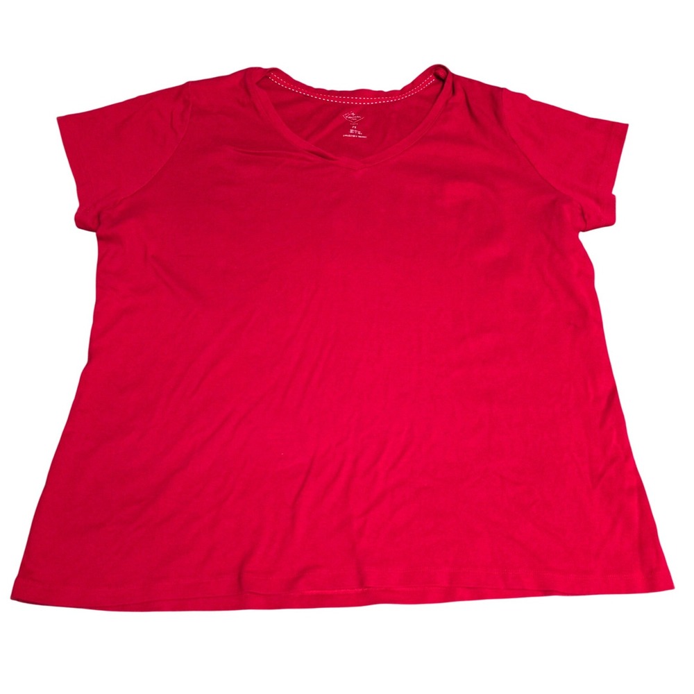 St. John's Bay V-Neck Short Sleeve T-Shirt Women's Size 2X Red‎ 100% Cotton
